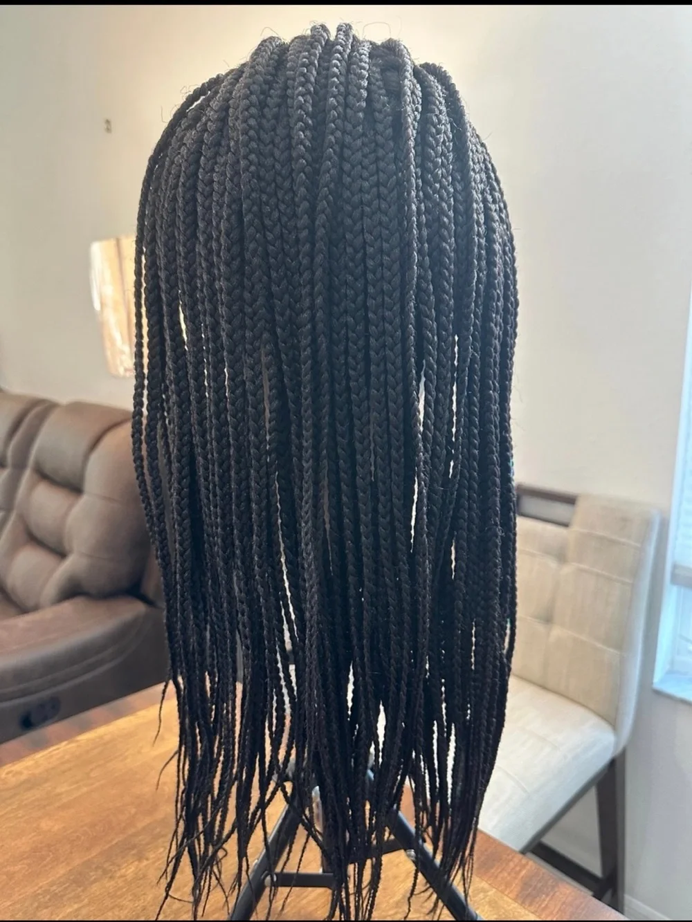 Black Braided Wig with Teal and Blue Accent Strand